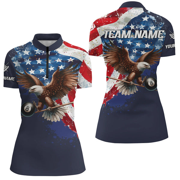 Eagle Flying 8 Ball Pool Custom Women Billiard Shirts US Flag 4Th Of July Patriotic Billiard Jersey TDM1785