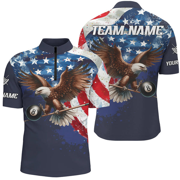 Eagle Flying 8 Ball Pool Custom Men Billiard Shirts US Flag 4Th Of July Patriotic Billiard Jersey TDM1785