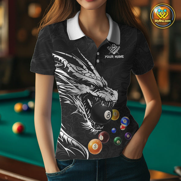 Personalized White Black 3D Dragon Billiard Balls Pool Shirt For Women, Billiard League Team Jersey TDM4342