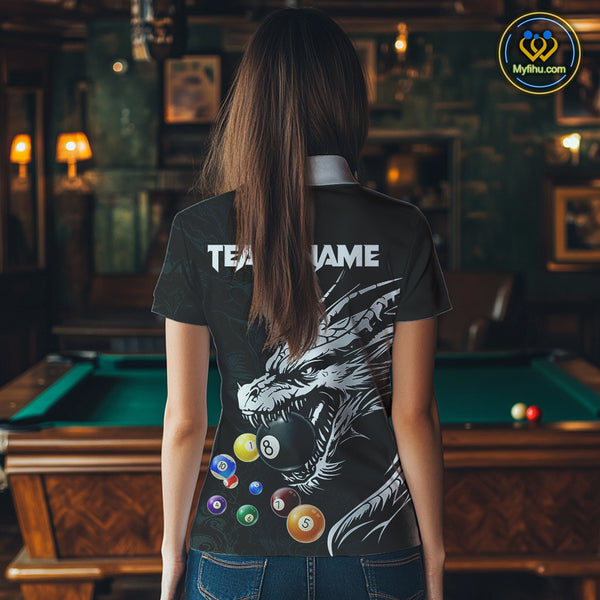 Personalized White Black 3D Dragon Billiard Balls Pool Shirt For Women, Billiard League Team Jersey TDM4342