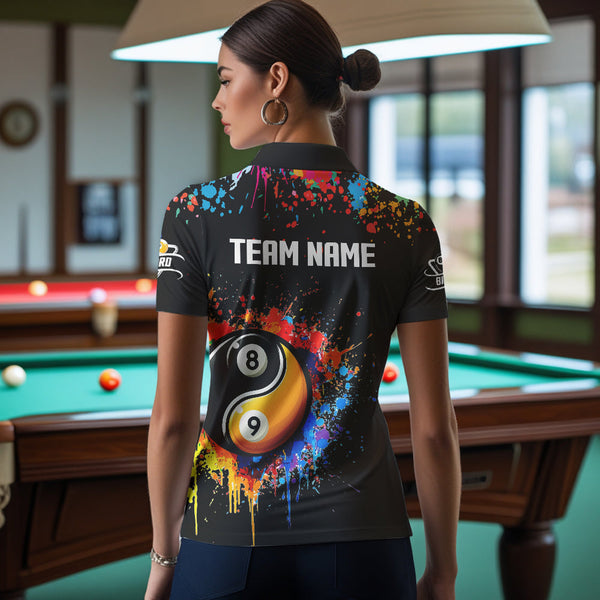 Funny Ying And Yang 8 Ball & 9 Ball Colorful Splash Custom Billiard Shirt For Women, Billiard Jersey  TDM3703