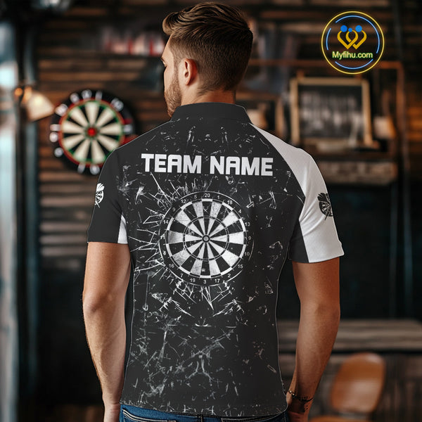 Personalized Black White Break Glass Dart Shirts For Men Custom Wings Dart Jersey Polo & 1/4 Zip TDM3881
