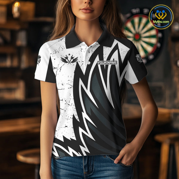 Personalized Black White Break Glass Dart Shirts For Women Custom Wings Dart Jersey Polo & 1/4 Zip TDM3881