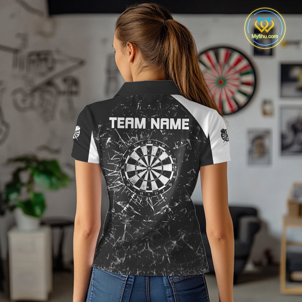 Personalized Black White Break Glass Dart Shirts For Women Custom Wings Dart Jersey Polo & 1/4 Zip TDM3881