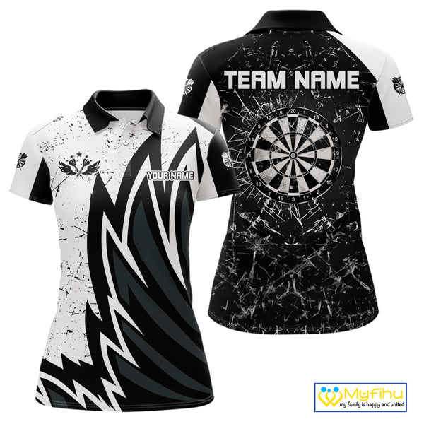 Personalized Black White Break Glass Dart Shirts For Women Custom Wings Dart Jersey Polo & 1/4 Zip TDM3881