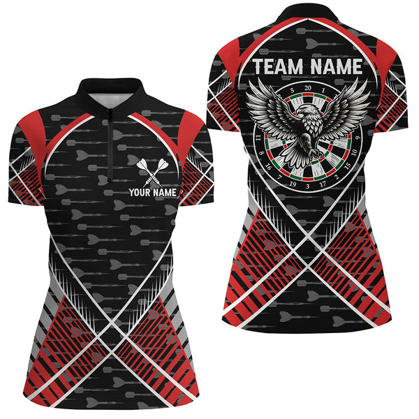 Darts Eagle Arrow Pattern Custom Polo & Quarter-Zip Shirts For Women, Darts Team Jerseys Apparel |Red TDM2202