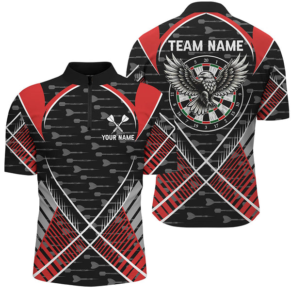 Darts Eagle Arrow Pattern Custom Polo & Quarter-Zip Shirts For Men, Darts Team Jerseys Apparel |Red TDM2202