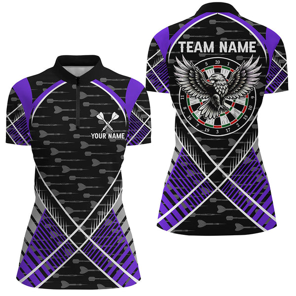 Darts Eagle Arrow Pattern Custom Polo & Quarter-Zip Shirts For Women Best Darts Team Jerseys |Purple TDM2205