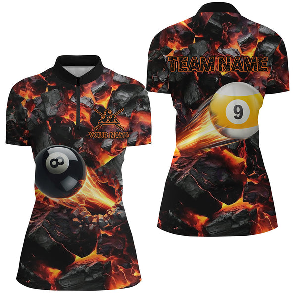Personalized 8 Ball & 9 Ball Fire Shooting Billiard Jerseys For Women, Billiard Pool Shirts For Team TDM2467