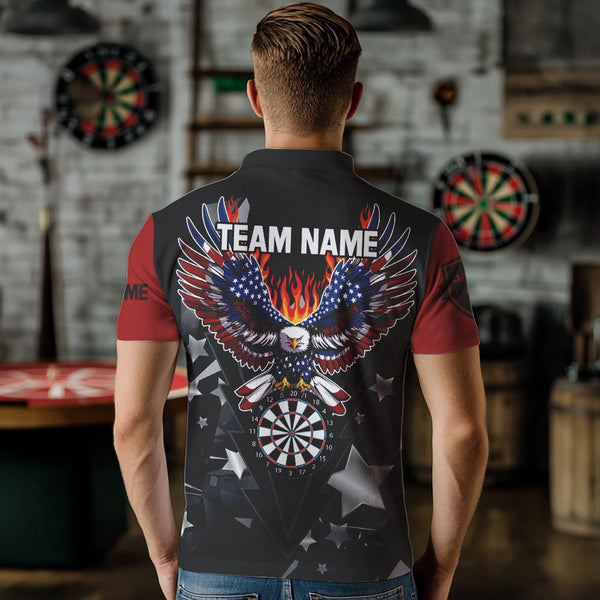Personalized Fire American Flag Eagle Darts Shirts For Men Custom Pride Patriotic Dart Jerseys TDM3714