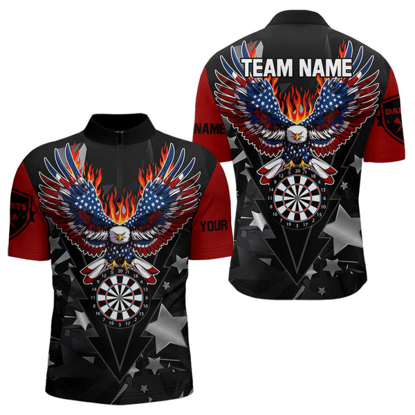 Personalized Fire American Flag Eagle Darts Shirts For Men Custom Pride Patriotic Dart Jerseys TDM3714