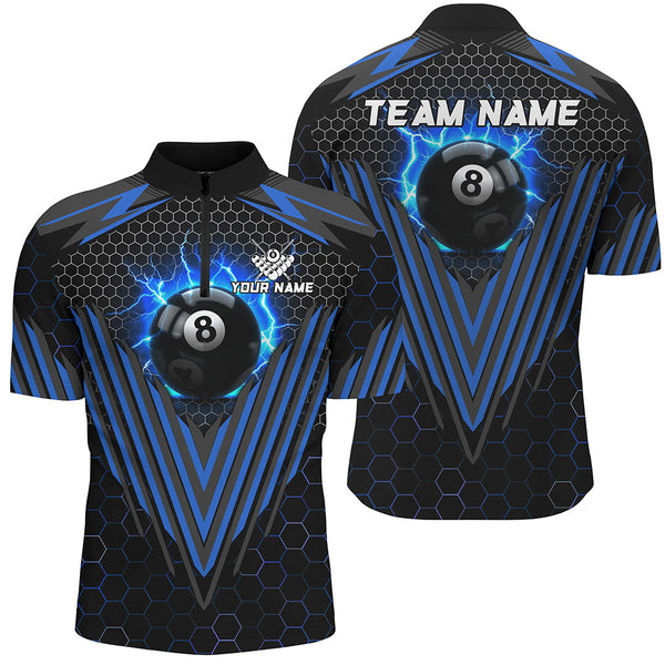 Personalized Blue 8 Ball Pool Lightning Custom Billiard Shirts For Men, Team League Billiard Jersey TDM1808