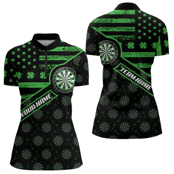 Green Shamrock Retro US Flag Patriotic Darts Shirts For Women Custom St Patrick Day Darts Jerseys TDM3560