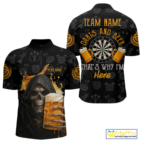 Darts And Beer That's Why I'm Here Custom Skeleton Dart Shirts For Men, Funny Drinking Jerseys TDM3989
