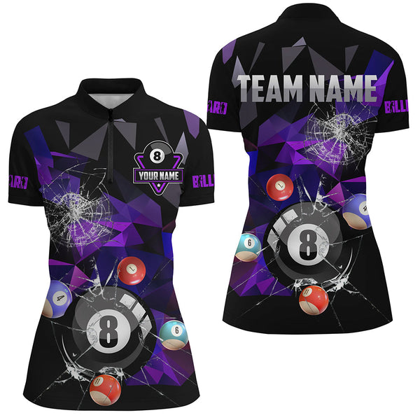 Personalized Billiard Balls Break Glass Pool Jersey For Women, Abstract Billiard Team Shirts | Blue TDM2489
