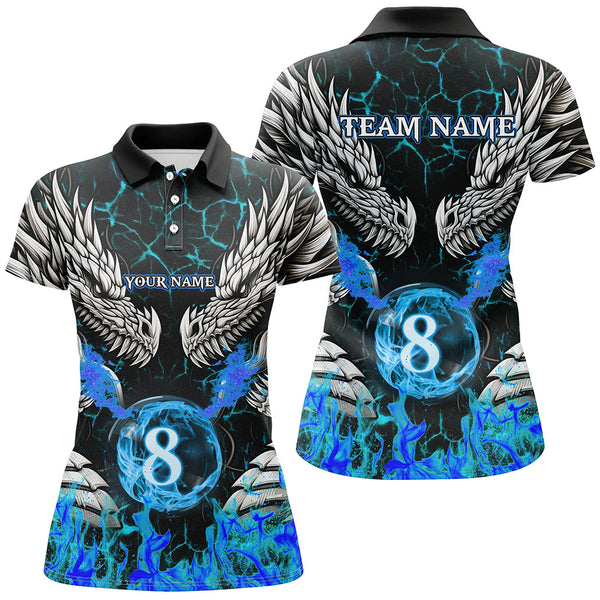 Personalized Dragons Blue Flaming 8 Ball Pool Women Billiard Shirt Team League Billiard Jerseys TDM3231