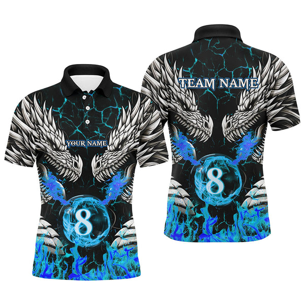 Personalized Dragons Blue Flaming 8 Ball Pool Men Billiard Shirt Team League Billiard Jerseys TDM3231