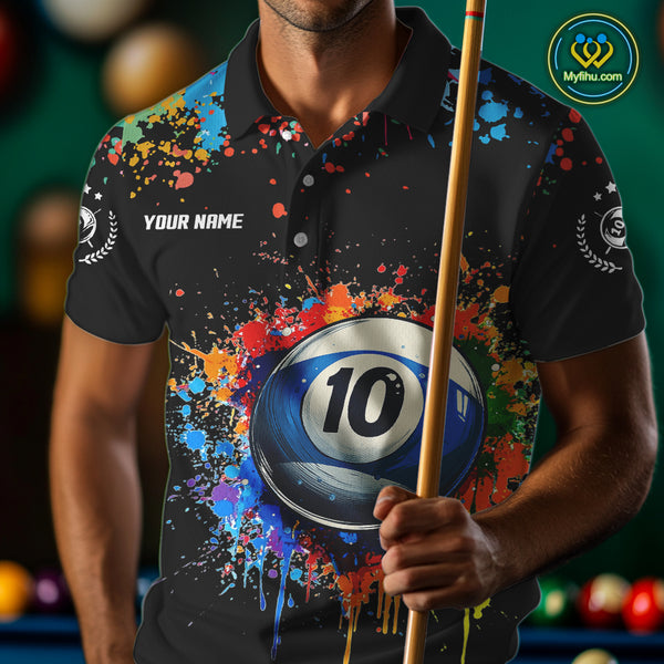 Funny 10 Ball Pool Colorful Paint Splash Custom Billiard Shirt For Men, Billiard Team Jerseys TDM4346