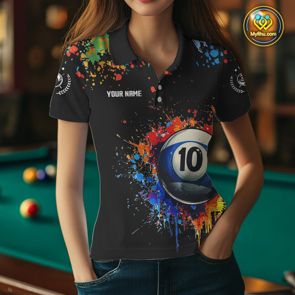 Funny 10 Ball Pool Colorful Paint Splash Custom Billiard Shirt For Women, Billiard Team Jerseys TDM4346