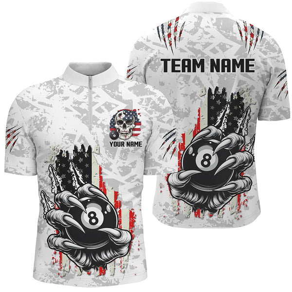 Funny Claw Tearing US Flag 8 Ball Pool Custom Billiard Shirts For Men, Patriotic Billiard Jerseys TDM2229