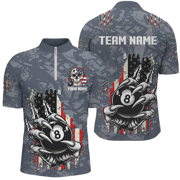 Funny Claw Tearing US Flag 8 Ball Pool Custom Billiard Shirts For Men, Patriotic Billiard Jerseys TDM2230