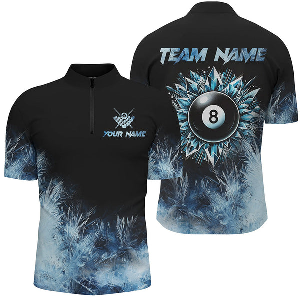 Personalized Blue Icy 8 Ball Pool Custom Billiard Shirts For Men, Billiard 8 Ball Jerseys Apparel TDM2232