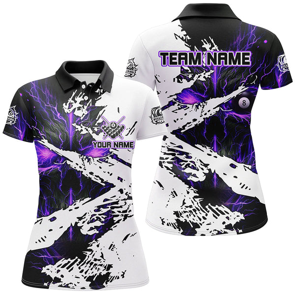 Personalized Lightning Skull Billiard Shirts For Women Custom Billiard Jerseys Grunge Style |Purple TDM2237