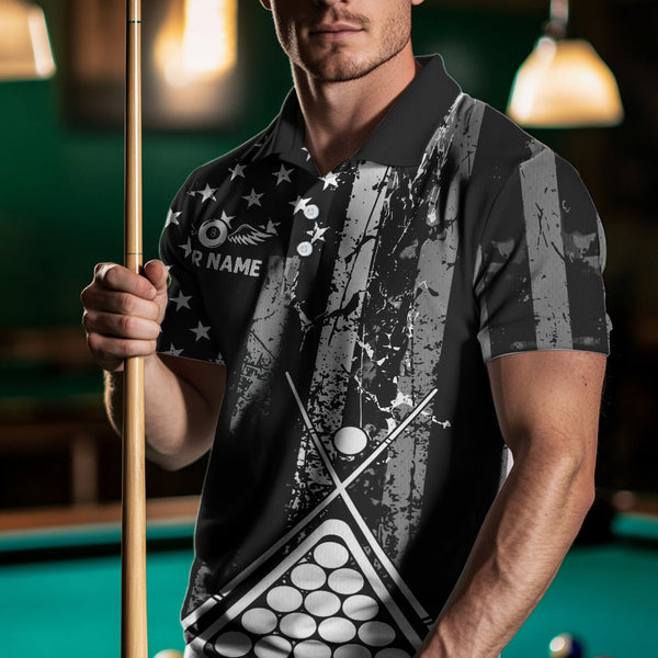 Black White 8 Ball Wings Grunge US Flag Patriotic Billiard Shirts For Men Custom Billiard Jerseys TDM3572