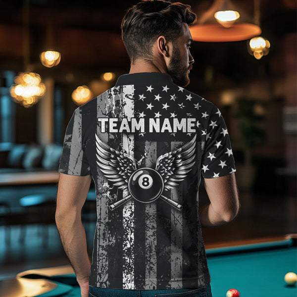 Black White 8 Ball Wings Grunge US Flag Patriotic Billiard Shirts For Men Custom Billiard Jerseys TDM3572