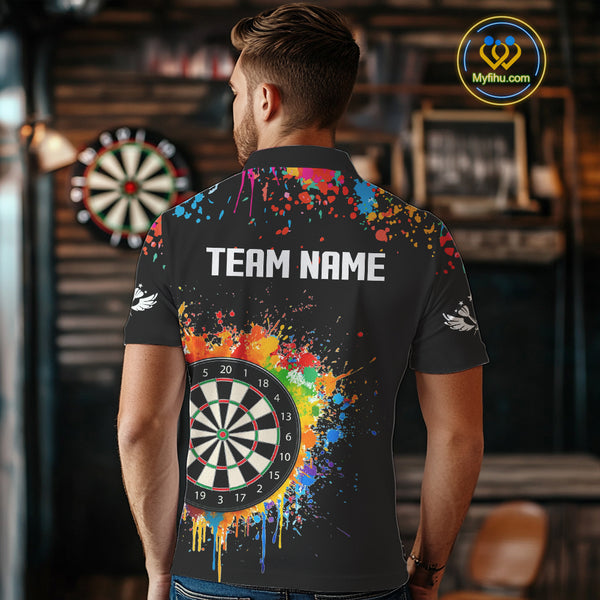 Funny Dartboard Colorful Paint Splash Custom Dart Shirts For Men, Darts Team Jerseys |Black TDM4016