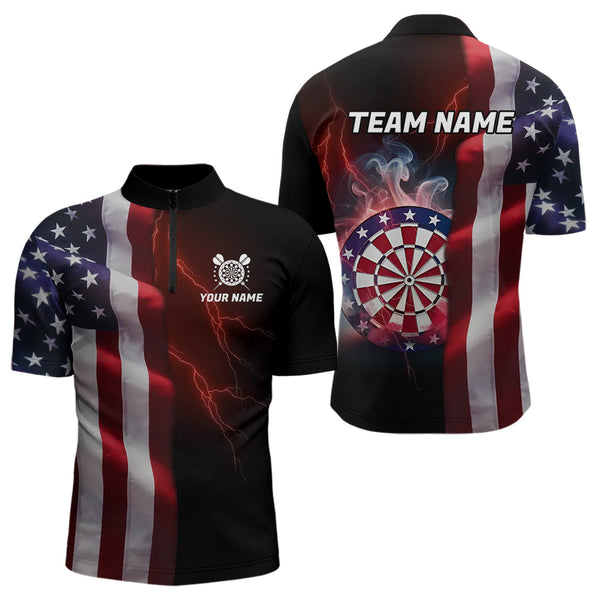 Personalized Lightning American Flag Dartboard Smoke Dart Shirts For Men Team Patriotic Dart Jersey TDM3745
