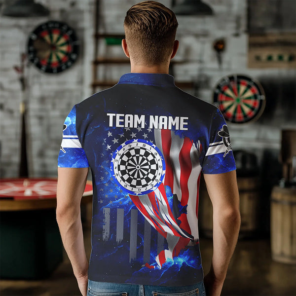 American Flag Darts Board Blue Galaxy Men Darts Polo Shirts Custom Patriotic League Darts Jersey TDM1473