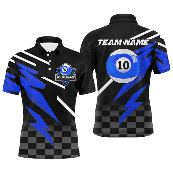 Personalized 10 Ball Pool Tournament Billiards Shirts For Men, 10 Ball Billiard Blue Team Jerseys TDM1838