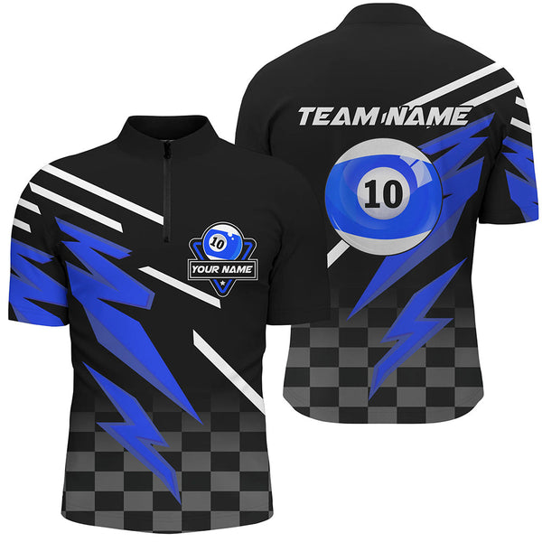 Personalized 10 Ball Pool Tournament Billiards Shirts For Men, 10 Ball Billiard Blue Team Jerseys TDM1838