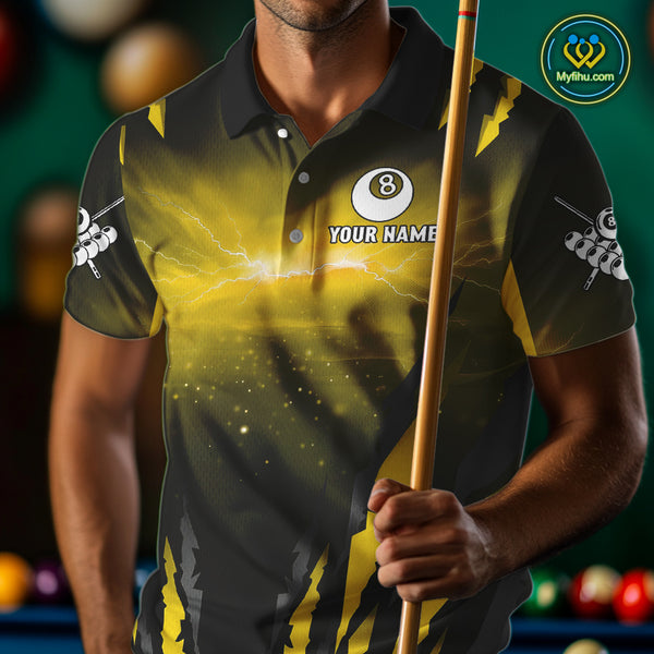 Personalized Thunder Lightning Cobra Snake Men Billiard Shirts, 8 Ball Billiard Team Jersey|Yellow TDM4021