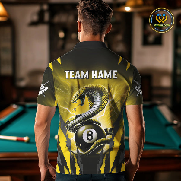 Personalized Thunder Lightning Cobra Snake Men Billiard Shirts, 8 Ball Billiard Team Jersey|Yellow TDM4021