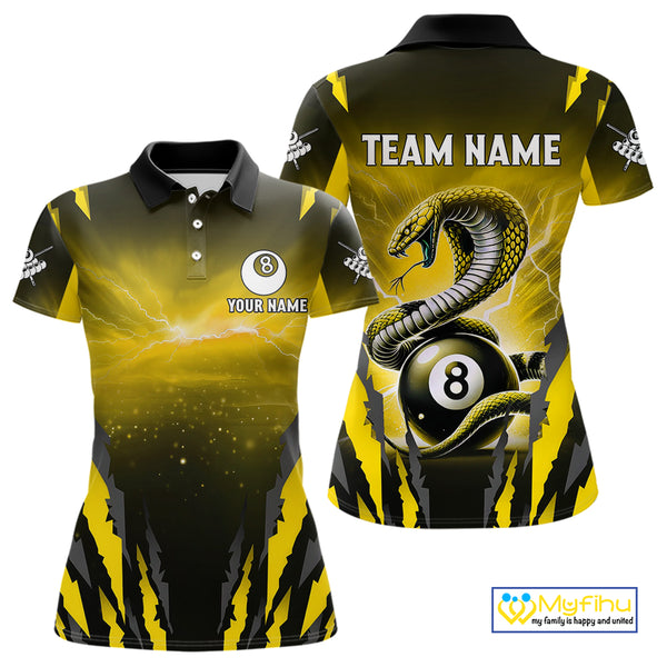Personalized Thunder Lightning Cobra Snake Women Billiard Shirts, 8 Ball Billiard Team Jersey|Yellow TDM4021