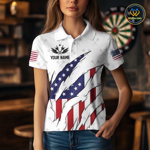 US Flag Patriotic Dart Shirt With Pocket Option For Women Custom Darts Jersey TDM4024