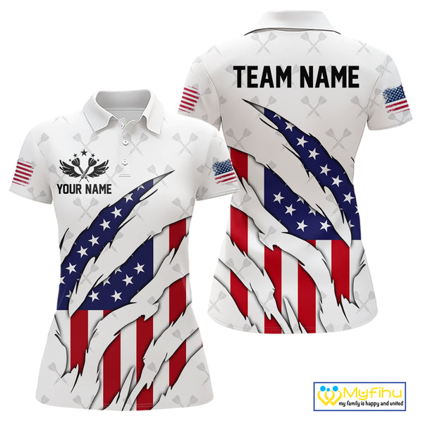 US Flag Patriotic Dart Shirt With Pocket Option For Women Custom Darts Jersey TDM4024