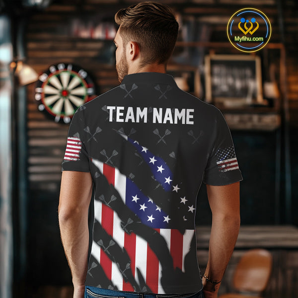Personalized American Flag Patriotic Dart Shirts For Men – Darts Team Jerseys Polo & 1/4 Zip|Black TDM4025