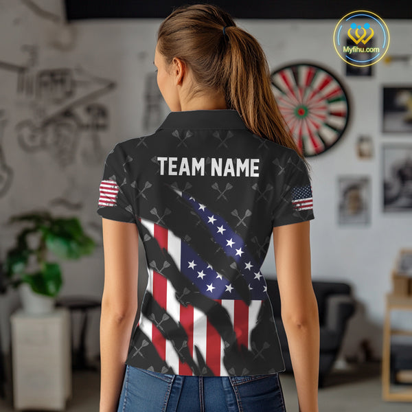 Personalized American Flag Patriotic Dart Shirts For Women – Darts Team Jerseys Polo & 1/4 Zip|Black TDM4025