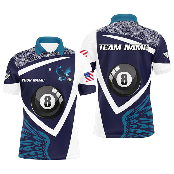 Personalized Blue 8 Ball Pool And Wings Custom Men Billiard Shirts, Billiard Pool Team Shirts TDM1849