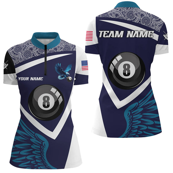 Personalized Blue 8 Ball Pool And Wings Custom Women Billiard Shirts, Billiard Pool Team Shirts TDM1849