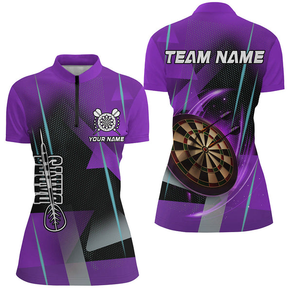 Personalized 3D All Over Print Darts Women Polo & Quarter-Zip Shirts Custom Purple Darts Team Jersey TDM2265