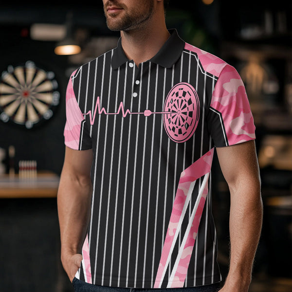Pink Camo Dartboard Pulse Heartbeat Custom Men Dart Shirts, Funny Wings Cool Dart Team Jerseys TDM2787