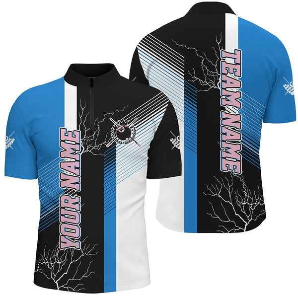 Personalized Black Blue Billiard Polo & Quarter Zip For Men Custom 8 Ball Pool Billiard Team Jersey TDM3270