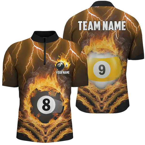 Billiard 8 Ball & 9 Ball Fire Lightning Men Polo & 1/4 Zip Shirts Custom Billiard Jersey |Yellow TDM1643