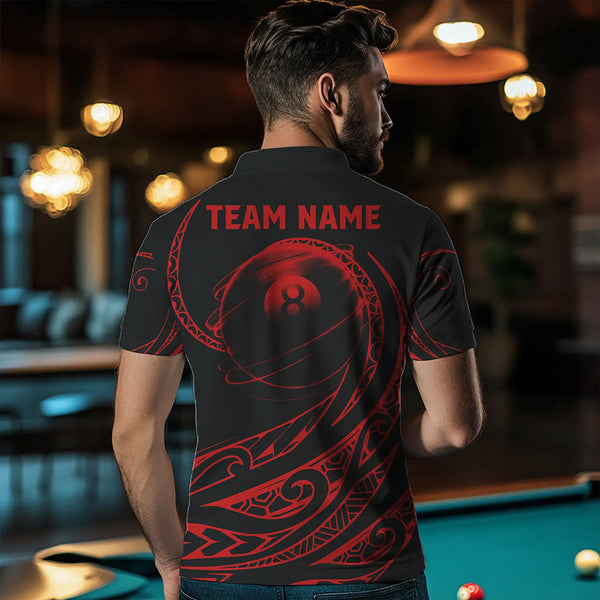 Black And Red 8 Ball Pool Tribal Pattern Men Billiard Polo & 1/4 Zip Custom Billiard Pool Jerseys TDM3472