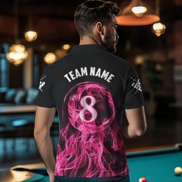 3D Pink Flaming 8 Ball Pool Men Billiard Polo & 1/4 Zip Shirt Custom Pool Player Billiard Jersey TDM3616