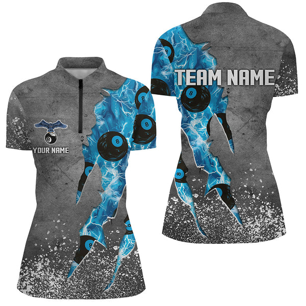 Custom Ball 8 Thunder Lighting Grunge Billiard Shirts For Women Best Billiard Team Jersey |Blue TDM1657
